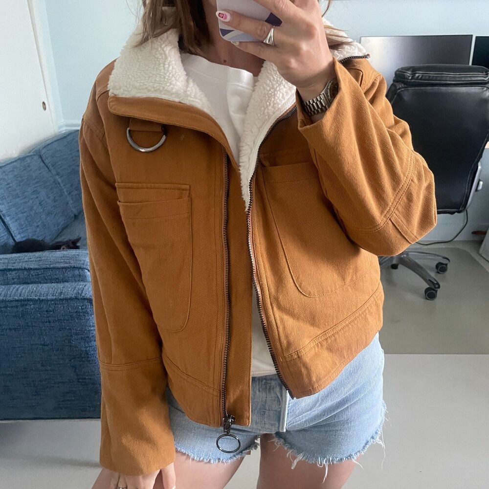 Lush Teddy Sherpa Lined Bomber Jacket Small